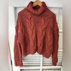 POL Chunky Knit Cable Sweater - Red